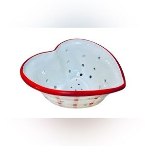 Bella Casa By Ganz Vintage Ceramic Red Pink Plaid Heart Shape Colander Strainer